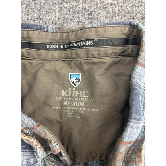 Kuhl Shirt Mens Medium Blue Plaid Linen Cotton Short Sleeve Button Front Casual - Picture 2 of 6